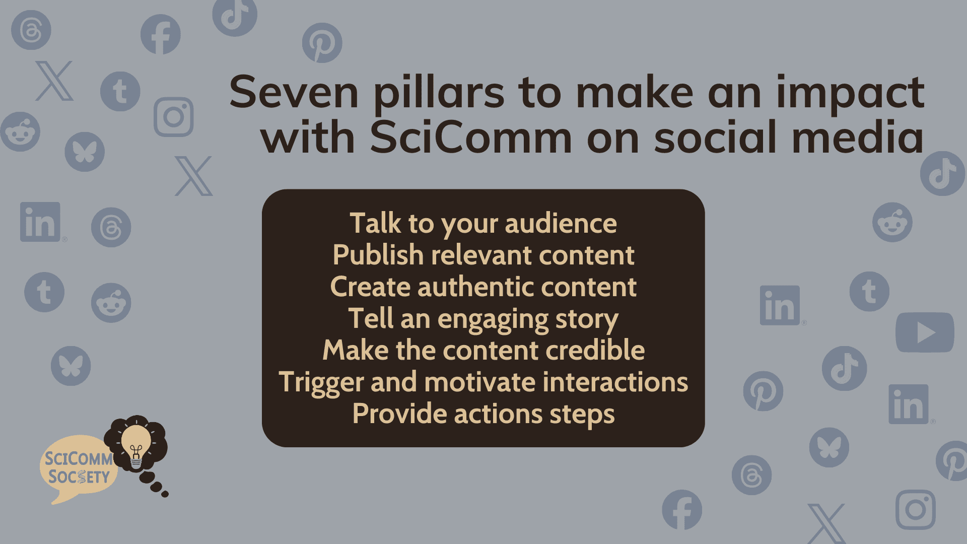 Seven pillars to make an impact with science communication on social media