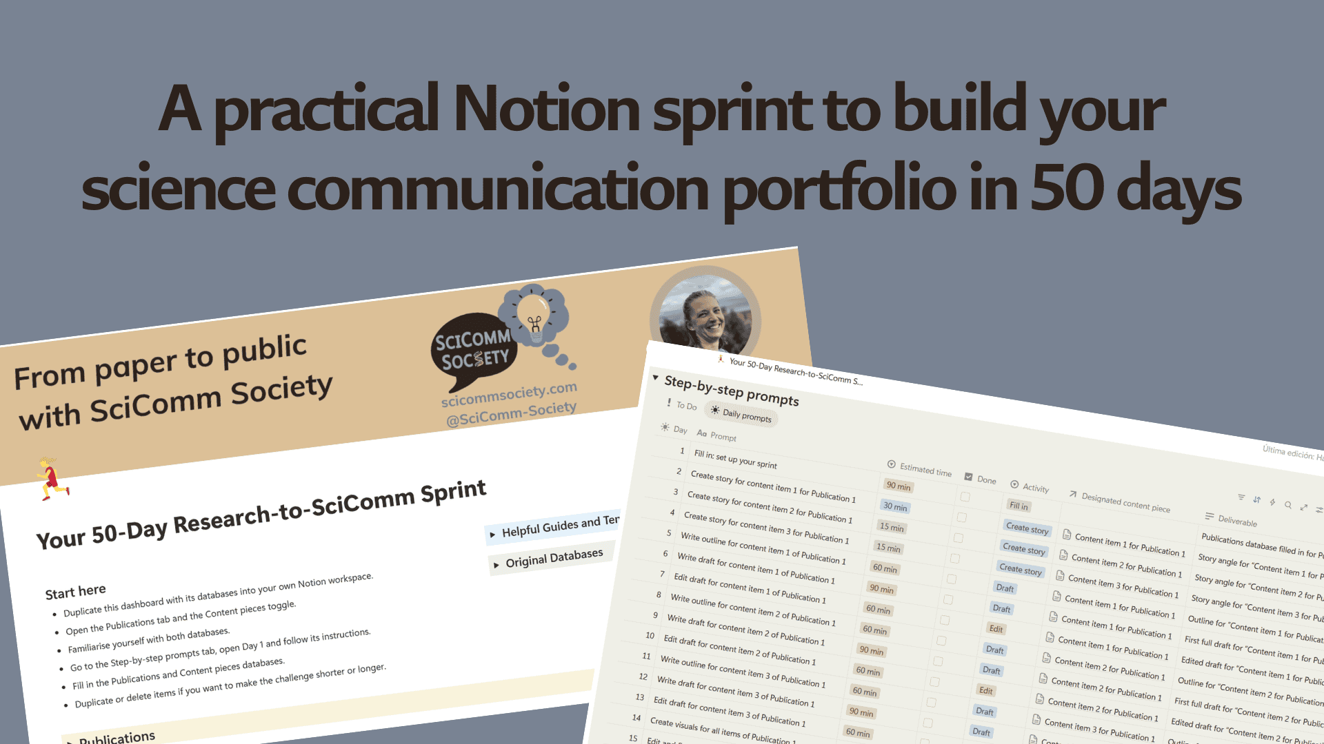 Your 50-Day Research-to-SciComm Sprint Notion Template